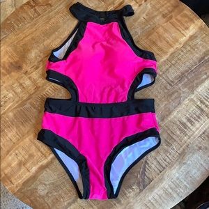 Pink and Black Cut Out Swimsuit